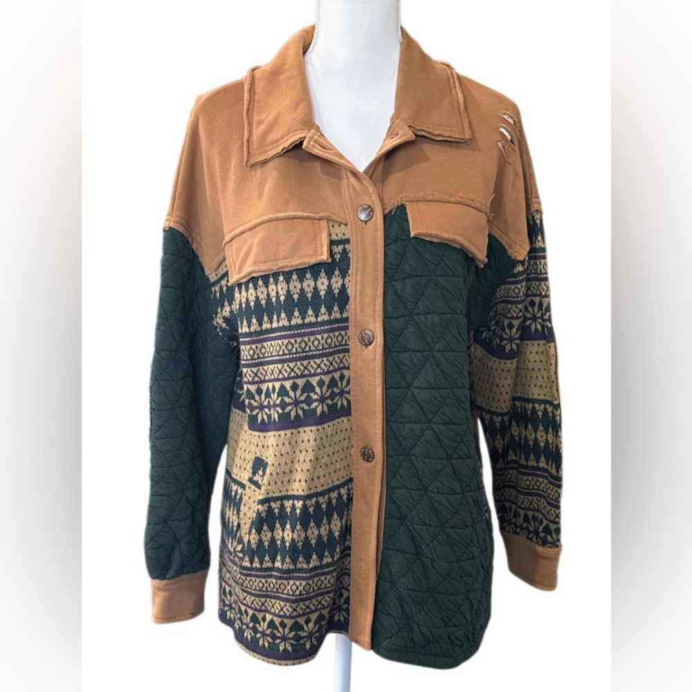 Miss Me Quilted Green and Brown Jacket